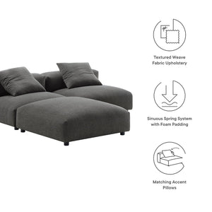 Modway Furniture Solace Modular Upholstered Sectional Sofa - Versatile Comfort for Modern Living Spaces and Families Charcoal EEI-7029-CHA