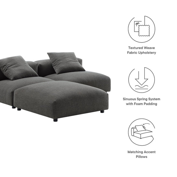 Modway Furniture Solace Modular Upholstered Sectional Sofa - Versatile Comfort for Modern Living Spaces and Families Charcoal EEI-7029-CHA