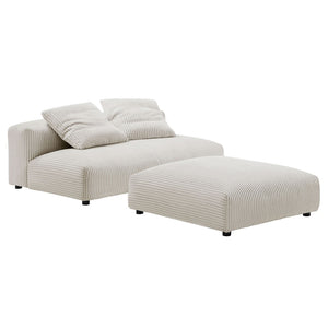 Modway Furniture Solace Modular Corduroy Loveseat and Ottoman Set – Cozy, Contemporary Comfort for Any Living Space Almond EEI-7030-ALM