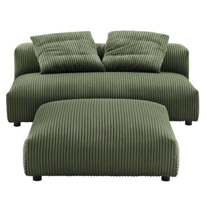Modway Furniture Solace Modular Corduroy Loveseat and Ottoman Set – Cozy, Contemporary Comfort for Any Living Space Fern EEI-7030-FRN