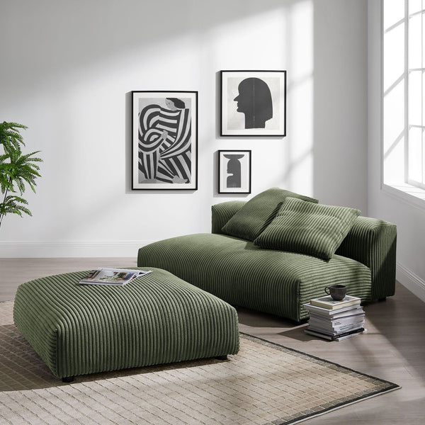 Modway Furniture Solace Modular Corduroy Loveseat and Ottoman Set – Cozy, Contemporary Comfort for Any Living Space Fern EEI-7030-FRN