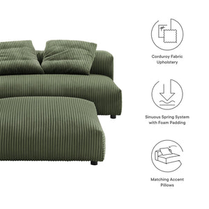 Modway Furniture Solace Modular Corduroy Loveseat and Ottoman Set – Cozy, Contemporary Comfort for Any Living Space Fern EEI-7030-FRN