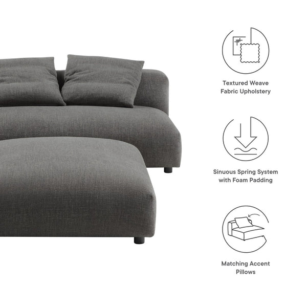 Modway Furniture Solace Modular Upholstered Armless Loveseat and Ottoman Set - Cozy, Versatile Seating for Any Space Charcoal EEI-7031-CHA