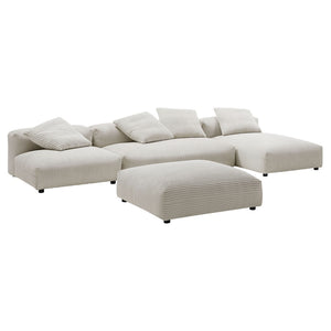 Modway Furniture Solace 4-Piece Modular Corduroy Sectional Sofa with Ottoman for Versatile Living Room Comfort Almond EEI-7032-ALM