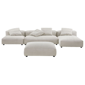 Modway Furniture Solace 4-Piece Modular Corduroy Sectional Sofa with Ottoman for Versatile Living Room Comfort Almond EEI-7032-ALM