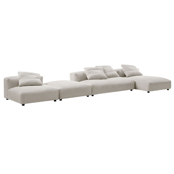 Modway Furniture Solace 4-Piece Modular Corduroy Sectional Sofa with Ottoman for Versatile Living Room Comfort Almond EEI-7032-ALM