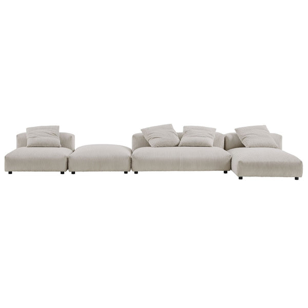 Modway Furniture Solace 4-Piece Modular Corduroy Sectional Sofa with Ottoman for Versatile Living Room Comfort Almond EEI-7032-ALM