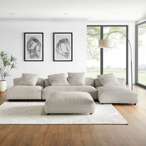 Modway Furniture Solace 4-Piece Modular Corduroy Sectional Sofa with Ottoman for Versatile Living Room Comfort Almond EEI-7032-ALM