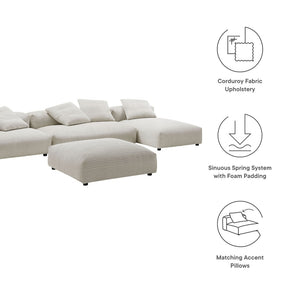 Modway Furniture Solace 4-Piece Modular Corduroy Sectional Sofa with Ottoman for Versatile Living Room Comfort Almond EEI-7032-ALM