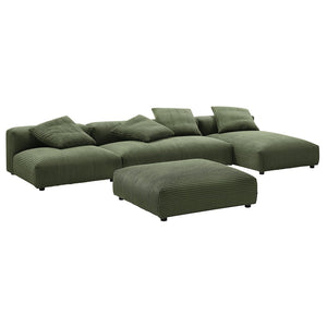 Modway Furniture Solace 4-Piece Modular Corduroy Sectional Sofa with Ottoman for Versatile Living Room Comfort Fern EEI-7032-FRN