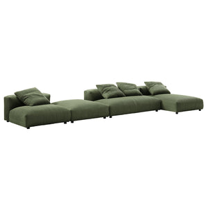 Modway Furniture Solace 4-Piece Modular Corduroy Sectional Sofa with Ottoman for Versatile Living Room Comfort Fern EEI-7032-FRN