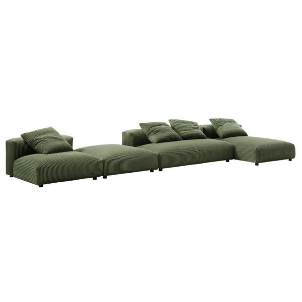 Modway Furniture Solace 4-Piece Modular Corduroy Sectional Sofa with Ottoman for Versatile Living Room Comfort Fern EEI-7032-FRN