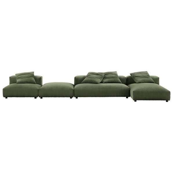 Modway Furniture Solace 4-Piece Modular Corduroy Sectional Sofa with Ottoman for Versatile Living Room Comfort Fern EEI-7032-FRN