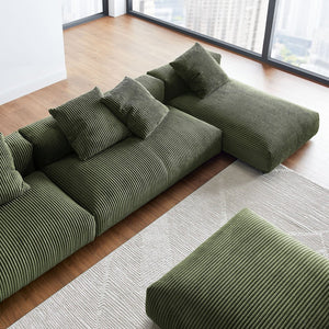 Modway Furniture Solace 4-Piece Modular Corduroy Sectional Sofa with Ottoman for Versatile Living Room Comfort Fern EEI-7032-FRN