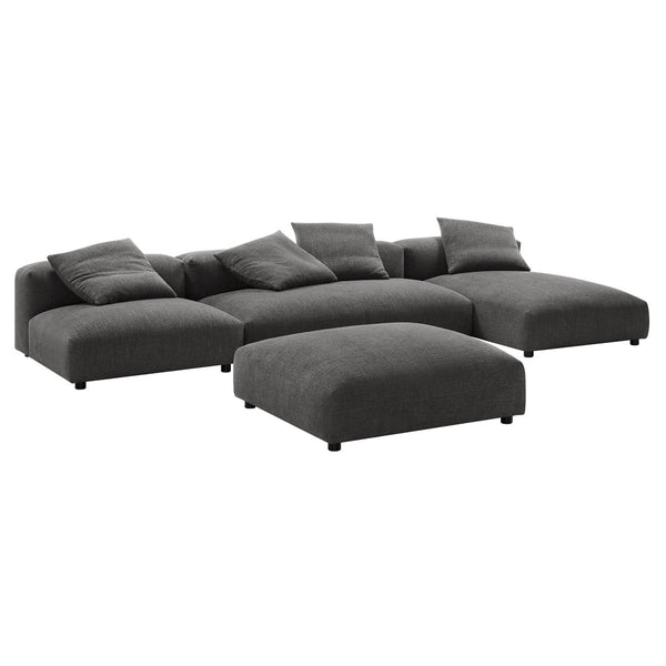 Modway Furniture Solace Modular 4-Piece Upholstered Fabric Sectional Sofa with Ottoman for Modern Living Spaces Charcoal EEI-7033-CHA