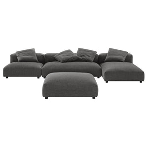 Modway Furniture Solace Modular 4-Piece Upholstered Fabric Sectional Sofa with Ottoman for Modern Living Spaces Charcoal EEI-7033-CHA