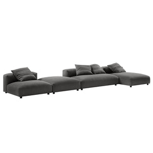 Modway Furniture Solace Modular 4-Piece Upholstered Fabric Sectional Sofa with Ottoman for Modern Living Spaces Charcoal EEI-7033-CHA