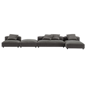 Modway Furniture Solace Modular 4-Piece Upholstered Fabric Sectional Sofa with Ottoman for Modern Living Spaces Charcoal EEI-7033-CHA