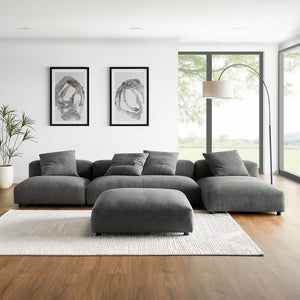 Modway Furniture Solace Modular 4-Piece Upholstered Fabric Sectional Sofa with Ottoman for Modern Living Spaces Charcoal EEI-7033-CHA