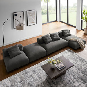 Modway Furniture Solace Modular 4-Piece Upholstered Fabric Sectional Sofa with Ottoman for Modern Living Spaces Charcoal EEI-7033-CHA