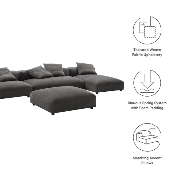 Modway Furniture Solace Modular 4-Piece Upholstered Fabric Sectional Sofa with Ottoman for Modern Living Spaces Charcoal EEI-7033-CHA