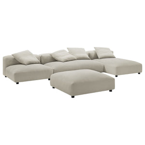 Modway Furniture Solace Modular 4-Piece Upholstered Fabric Sectional Sofa with Ottoman for Modern Living Spaces Linen EEI-7033-LIN