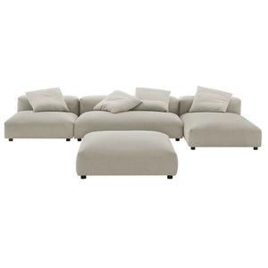 Modway Furniture Solace Modular 4-Piece Upholstered Fabric Sectional Sofa with Ottoman for Modern Living Spaces Linen EEI-7033-LIN