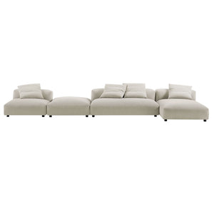 Modway Furniture Solace Modular 4-Piece Upholstered Fabric Sectional Sofa with Ottoman for Modern Living Spaces Linen EEI-7033-LIN