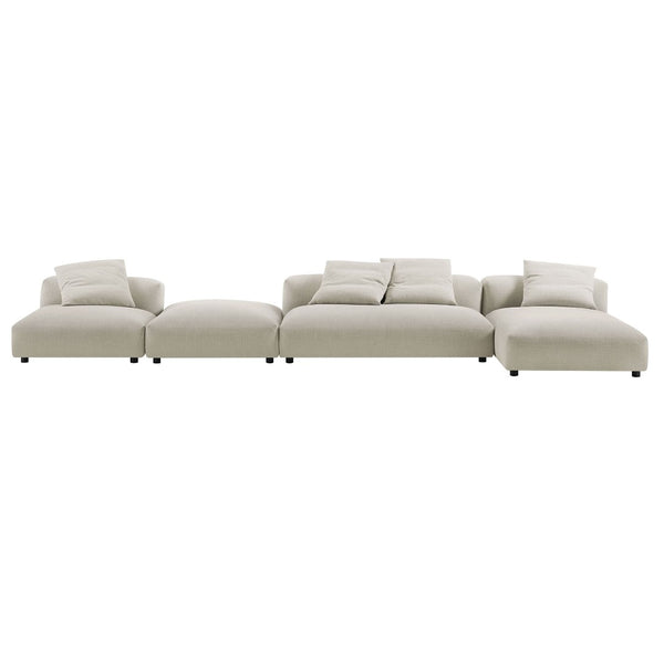 Modway Furniture Solace Modular 4-Piece Upholstered Fabric Sectional Sofa with Ottoman for Modern Living Spaces Linen EEI-7033-LIN