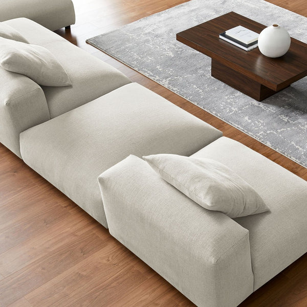 Modway Furniture Solace Modular 4-Piece Upholstered Fabric Sectional Sofa with Ottoman for Modern Living Spaces Linen EEI-7033-LIN