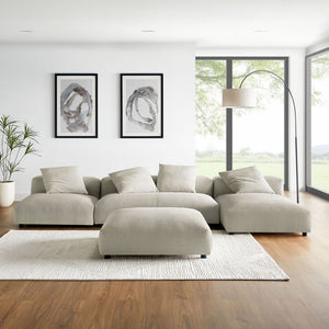 Modway Furniture Solace Modular 4-Piece Upholstered Fabric Sectional Sofa with Ottoman for Modern Living Spaces Linen EEI-7033-LIN