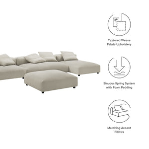 Modway Furniture Solace Modular 4-Piece Upholstered Fabric Sectional Sofa with Ottoman for Modern Living Spaces Linen EEI-7033-LIN