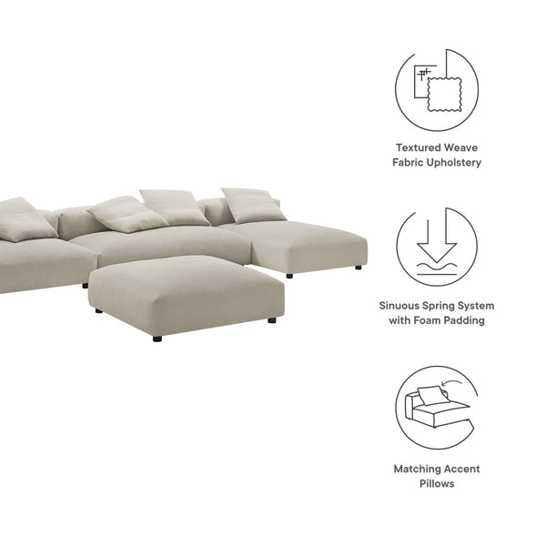 Modway Furniture Solace Modular 4-Piece Upholstered Fabric Sectional Sofa with Ottoman for Modern Living Spaces Linen EEI-7033-LIN