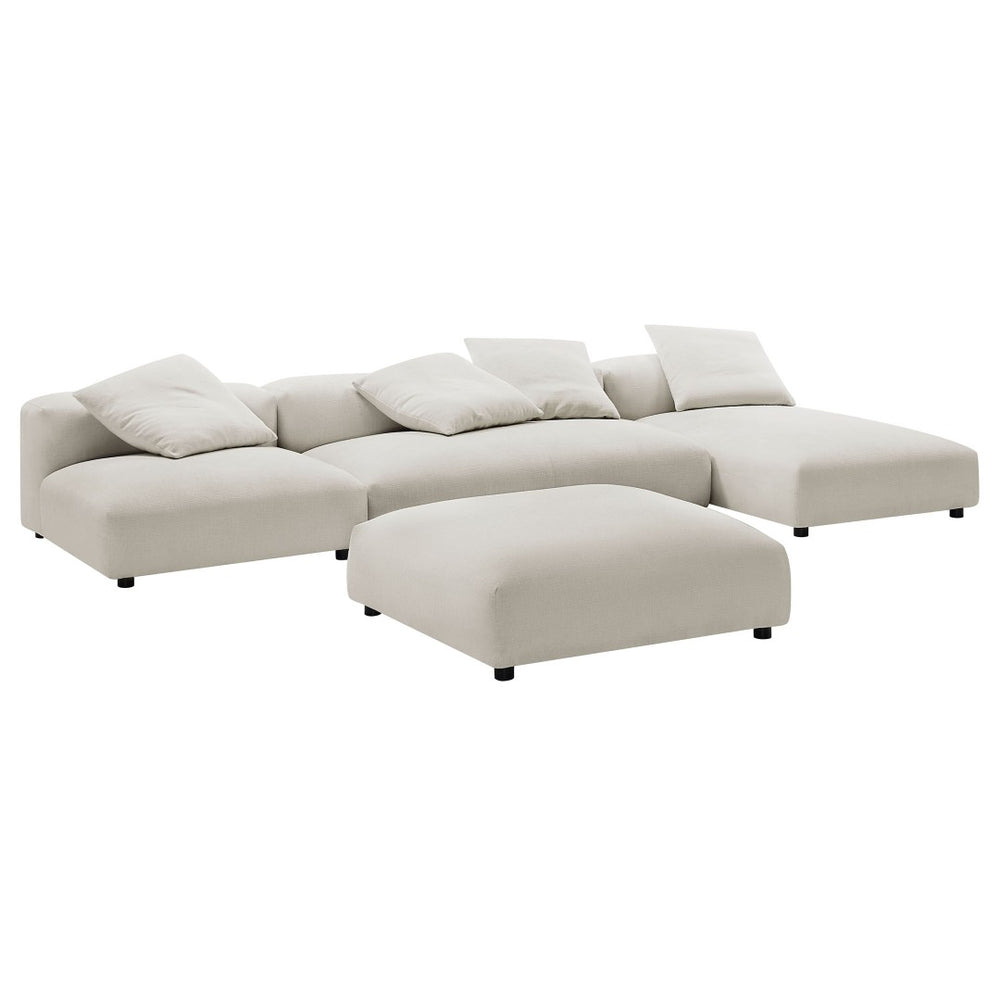 Modway Furniture Solace Modular 4-Piece Upholstered Fabric Sectional Sofa with Ottoman for Modern Living Spaces Salt EEI-7033-SAL
