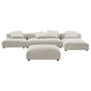 Modway Furniture Solace Modular 4-Piece Upholstered Fabric Sectional Sofa with Ottoman for Modern Living Spaces Salt EEI-7033-SAL