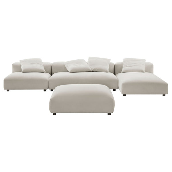 Modway Furniture Solace Modular 4-Piece Upholstered Fabric Sectional Sofa with Ottoman for Modern Living Spaces Salt EEI-7033-SAL
