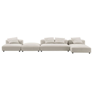 Modway Furniture Solace Modular 4-Piece Upholstered Fabric Sectional Sofa with Ottoman for Modern Living Spaces Salt EEI-7033-SAL