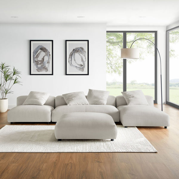 Modway Furniture Solace Modular 4-Piece Upholstered Fabric Sectional Sofa with Ottoman for Modern Living Spaces Salt EEI-7033-SAL