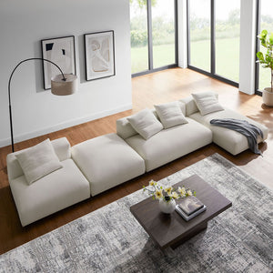 Modway Furniture Solace Modular 4-Piece Upholstered Fabric Sectional Sofa with Ottoman for Modern Living Spaces Salt EEI-7033-SAL