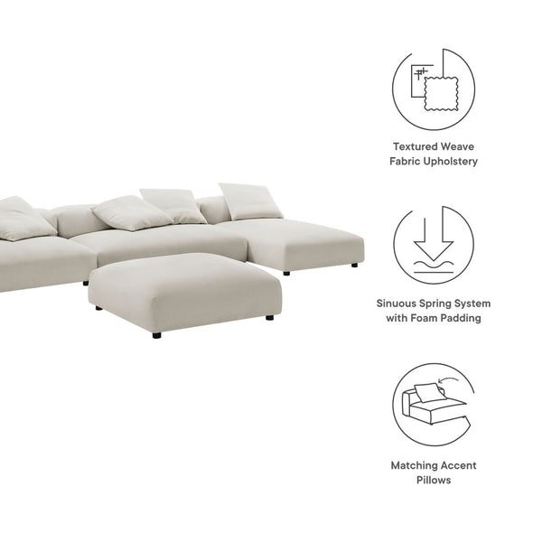 Modway Furniture Solace Modular 4-Piece Upholstered Fabric Sectional Sofa with Ottoman for Modern Living Spaces Salt EEI-7033-SAL