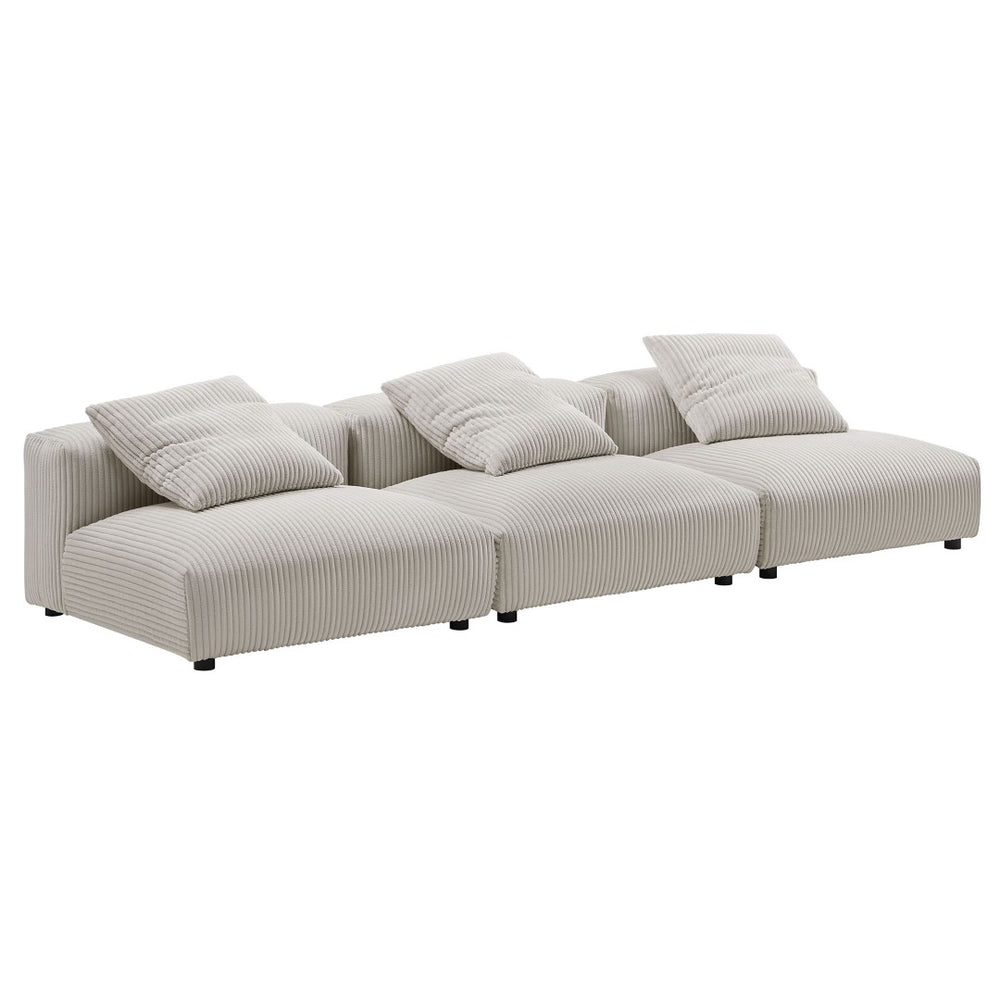 Modway Furniture Solace Modular 3-Piece Corduroy Sofa – Oversized Armless Sectional for Flexible Contemporary Living Almond EEI-7034-ALM
