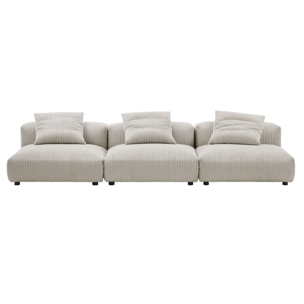 Modway Furniture Solace Modular 3-Piece Corduroy Sofa – Oversized Armless Sectional for Flexible Contemporary Living Almond EEI-7034-ALM