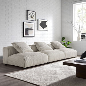 Modway Furniture Solace Modular 3-Piece Corduroy Sofa – Oversized Armless Sectional for Flexible Contemporary Living Almond EEI-7034-ALM
