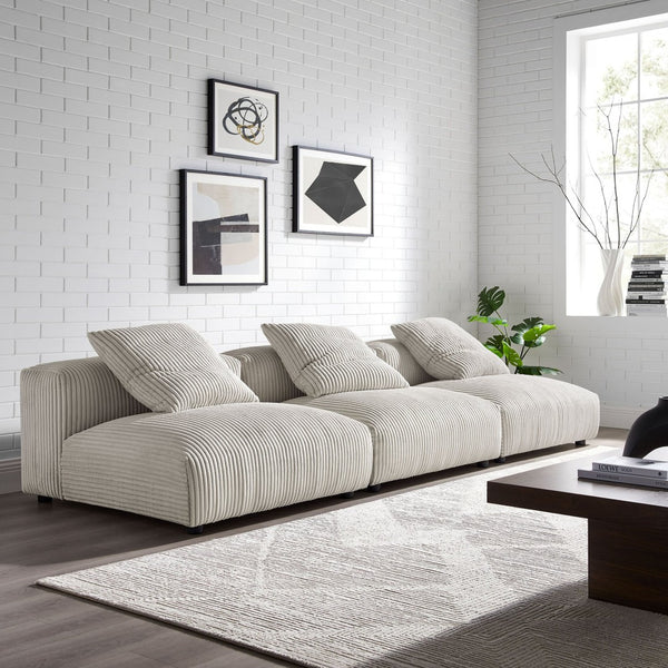 Modway Furniture Solace Modular 3-Piece Corduroy Sofa – Oversized Armless Sectional for Flexible Contemporary Living Almond EEI-7034-ALM