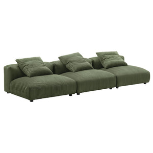 Modway Furniture Solace Modular 3-Piece Corduroy Sofa – Oversized Armless Sectional for Flexible Contemporary Living Fern EEI-7034-FRN