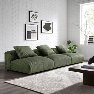 Modway Furniture Solace Modular 3-Piece Corduroy Sofa – Oversized Armless Sectional for Flexible Contemporary Living Fern EEI-7034-FRN