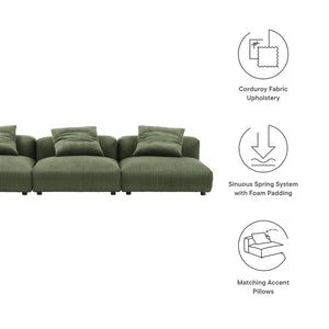 Modway Furniture Solace Modular 3-Piece Corduroy Sofa – Oversized Armless Sectional for Flexible Contemporary Living Fern EEI-7034-FRN