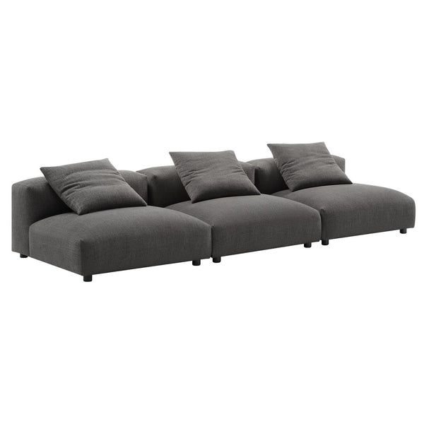 Modway Furniture Solace 3-Piece Modular Upholstered Sofa - Versatile, Comfortable Seating for Modern Living Spaces Charcoal EEI-7035-CHA