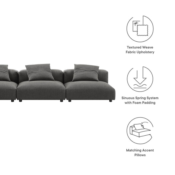 Modway Furniture Solace 3-Piece Modular Upholstered Sofa - Versatile, Comfortable Seating for Modern Living Spaces Charcoal EEI-7035-CHA