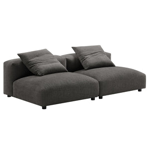 Modway Furniture Solace Modular 2-Piece Upholstered Sofa - Modern Comfort, Flexible Design for Contemporary Living Spaces Charcoal EEI-7037-CHA